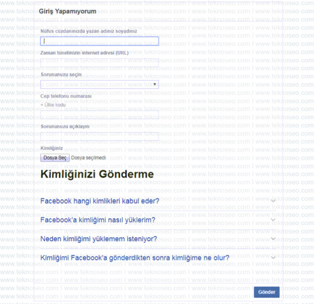 facebook,şifremi unuttum,kimlik ibrazı,güvenilir kişilerden yardım isteme,sorun bildir,kod gelmiyor