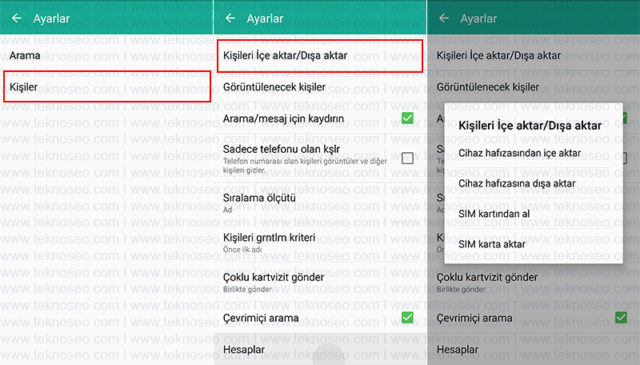 android,rehber yedekleme,dışa aktarma,içe aktarma