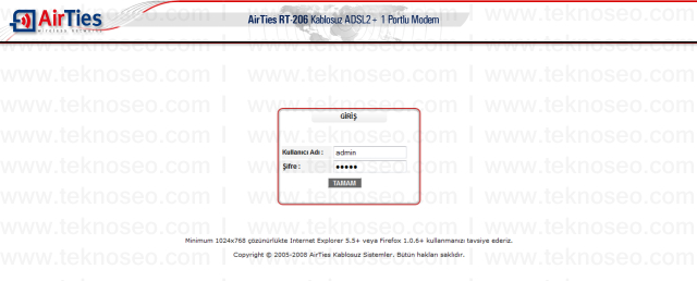 airties rt-206 arayüz giriş şifresi,airties rt-206 modem kurulumu,airties rt-206 kablosuz ayarları,airties rt-206 sıfırlama