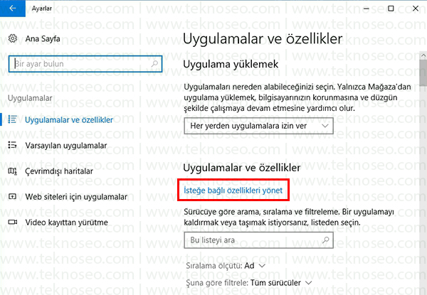 internet explorer silme,internet explorer nasıl kaldırılır,windows 10 isteğe bağlı özellikleri yönet,internet explorer nasıl silinir