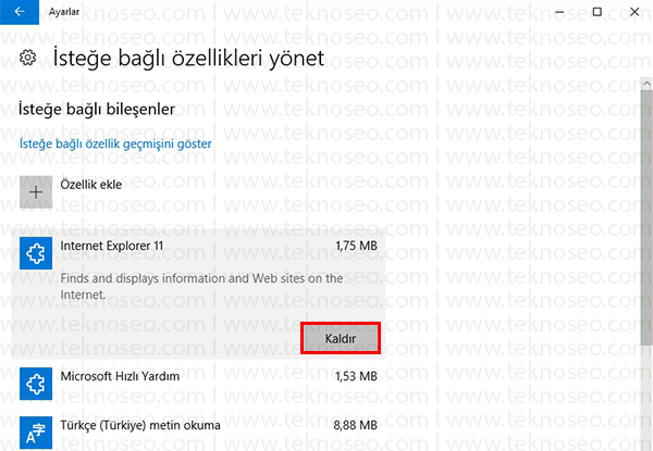 internet explorer silme,internet explorer nasıl kaldırılır,windows 10 isteğe bağlı özellikleri yönet,internet explorer nasıl silinir