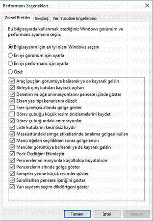 windows 10 başlat menüsü donuyor,windows 10 gereksiz animasyonları kapatma,windows 10 hızlandırma,windows 10 performans artırma