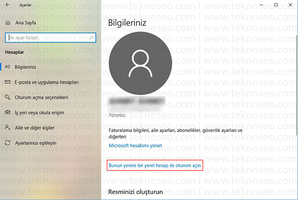 windows 10 yerel hesaba çevir,windows 10 microsoft hesabı kaldırma,windows 10 yerel hesap açma,windows 10 microsoft hesabından çıkış yapma