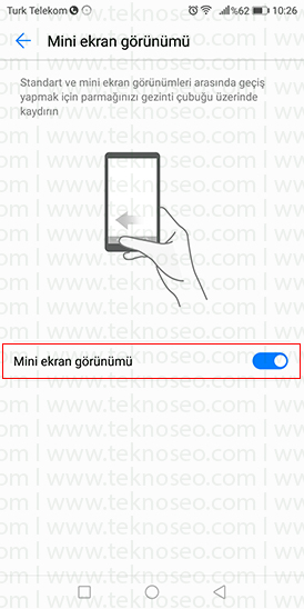 tek elle kullanım modu,huawei telefonlarda tel elle kullanım özelliği nasıl açılır,huawei telefonlarda ekran küçültme,mini ekran görünümü nedir