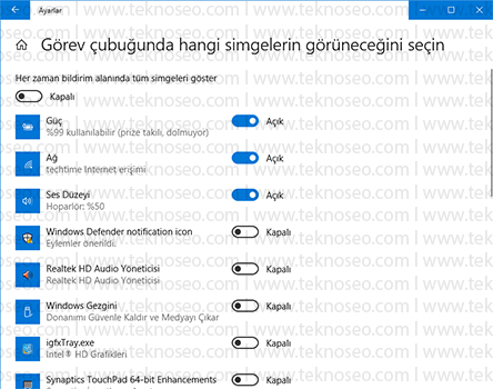windows 10 görev çubuğunda simge gizleme,görev çubuğundaki simgeleri kaldırma,windows 10 görev çubuğu ayarları,windows 10 görev çubuğu özelleştirme
