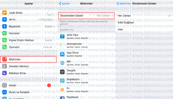 iphone,bildirim ayarları,bildirim önizleme açma,bildirim önizleme kapatma,mesaj önizleme kapatma