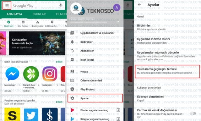 google play,yerel arama geçmişi temizle,google play arananları silme,arama geçmişi nasıl silinir,arama geçmişi silme