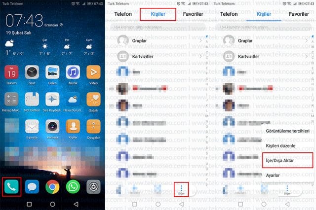 huawei,içe aktar,dışa aktar,sim karttan içe aktar,rehber yedekleme,sim karta aktar
