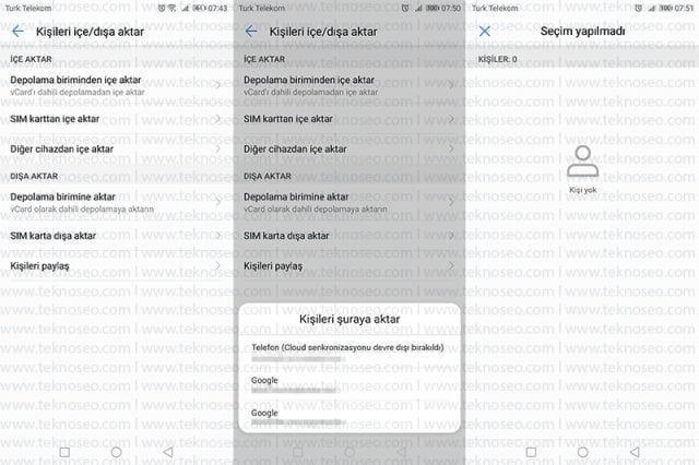 huawei,içe aktar,dışa aktar,sim karttan içe aktar,rehber yedekleme,sim karta aktar