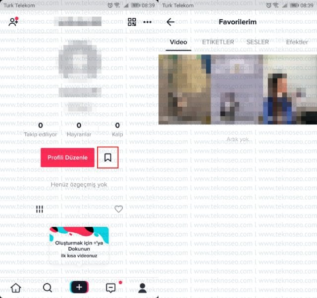 tik tok,favorilere ekleme,favorilere eklenenleri görme,favorilerden çıkartma,favoriler nerede