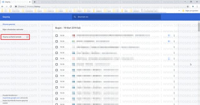google chrome,tarayıcı geçmişi silme,tarayıcı geçmişi temizleme,çerezleri silme,ön belleğe alınan resimler ve dosyaları silme