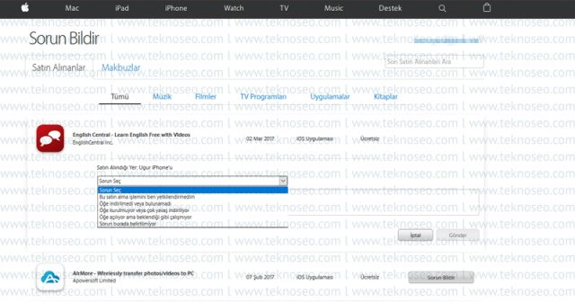 app store,iphone,apple,iade,sorun bildir
