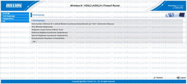 billion,bipac 8400nxl r2,modem kurulumu,arayüz giriş şifresi,kablosuz kurulumu,hızlı kurulum