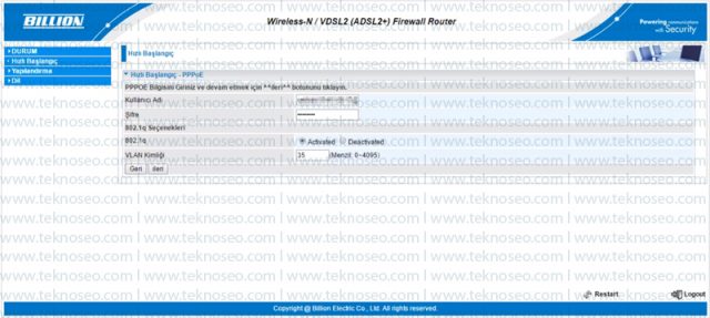 billion,bipac 8400nxl r2,modem kurulumu,arayüz giriş şifresi,kablosuz kurulumu,hızlı kurulum