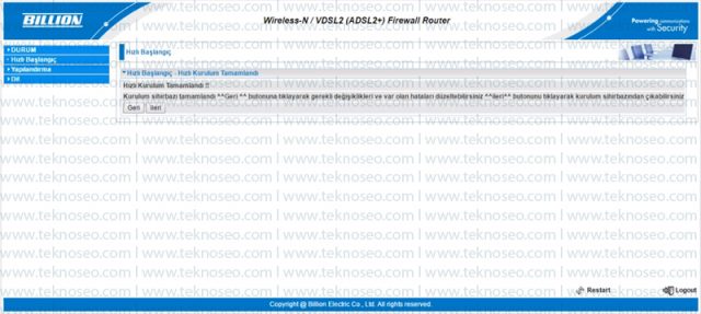 billion,bipac 8400nxl r2,modem kurulumu,arayüz giriş şifresi,kablosuz kurulumu,hızlı kurulum