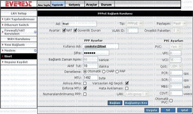 everest,sg-1400,modem kurulumu,arayüz giriş şifresi,internet ayarları