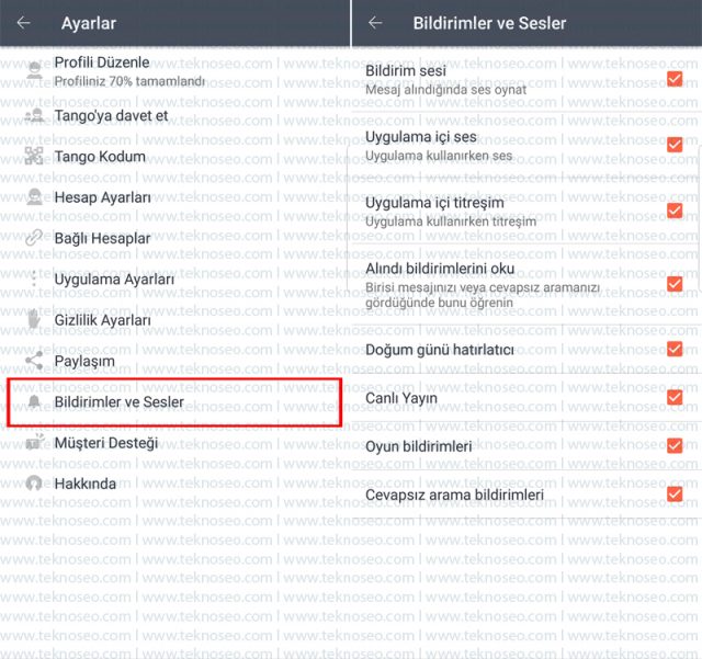 tango,bildirim ayarları,ses ayarları,uygulama içi bildirimler,sürekli bildirim geliyor