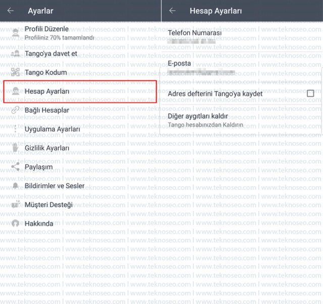 tango,hesap ayarları,e-posta adresi değiştirme,telefon numarası değiştirme