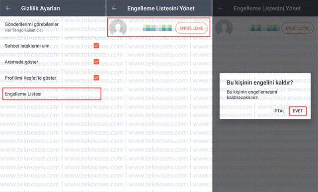 tango,engellenen kişiler,engellenen kişi listesi,engellenen kişinin engelini kaldırma,engel kaldırma