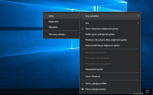 windows 10,görev çubuğu,ara simgesi,araç çubukları,sistem simgeleri