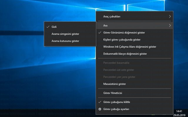 windows 10,görev çubuğu,ara simgesi,araç çubukları,sistem simgeleri