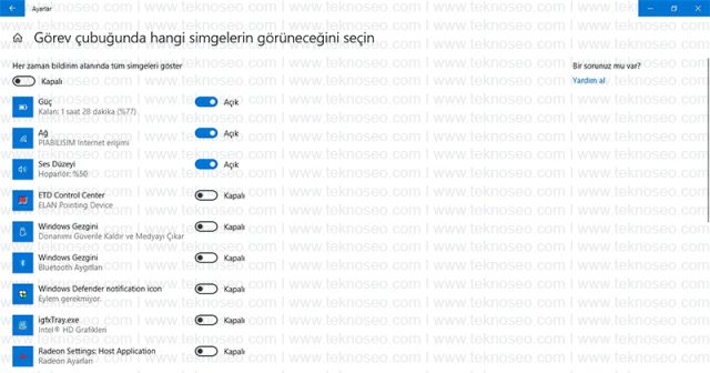 windows 10,görev çubuğu,ara simgesi,araç çubukları,sistem simgeleri