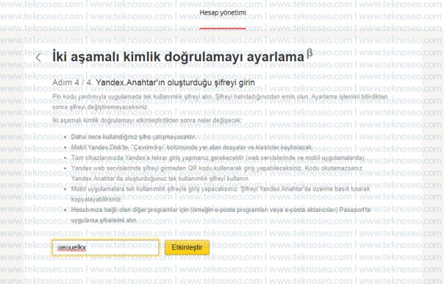 yandex,yandex mail,iki aşamalı kimlik doğrulama,yandex anahtar