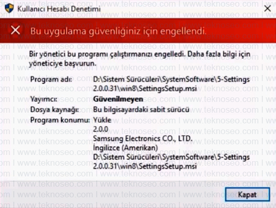 windows 10,bu uygulama güvenliğiniz için engellendi,bir yönetici bu programı çalıştırmanızı engelledi