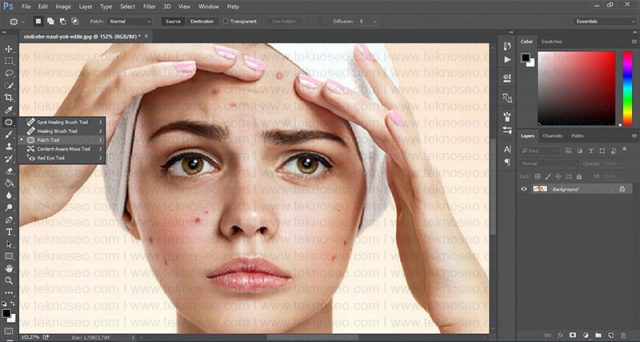 photoshop,eğitim,yüz temizleme,sivilce silme,leke temizleme