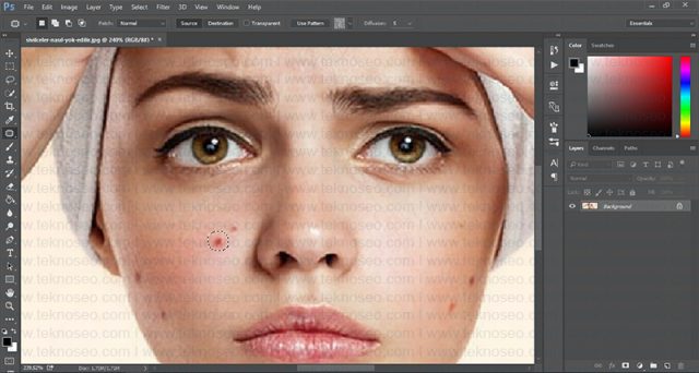 photoshop,eğitim,yüz temizleme,sivilce silme,leke temizleme