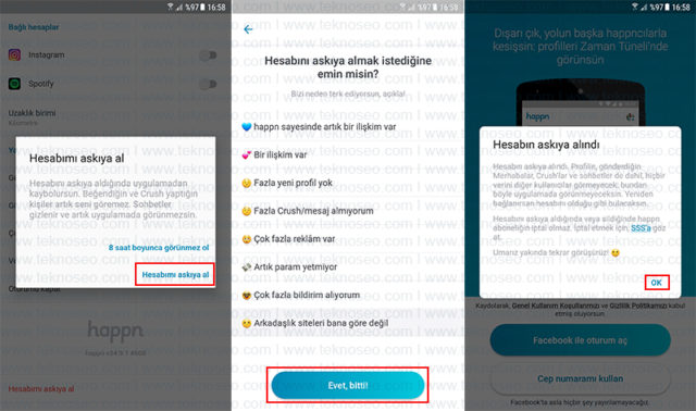 happn,hesap dondurma,hesabı askıya alma,görünmez olma
