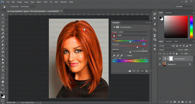 photoshop,saç rengi,renk değiştirme,eğitim