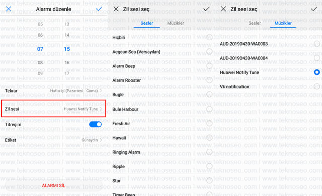 huawei,alarm,ayarlar,alarm sesi