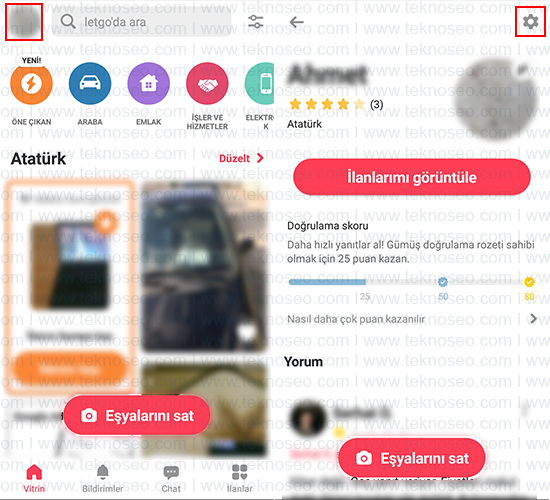 letgo,profil ayarları,profil resmi,e-posta adresi,şifre
