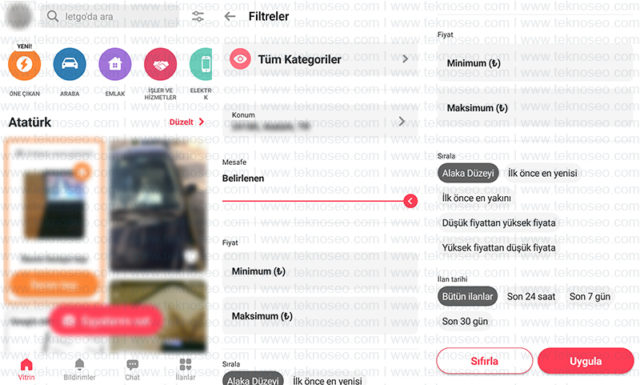 letgo,filtreleme,ilan arama,ilan sıralama