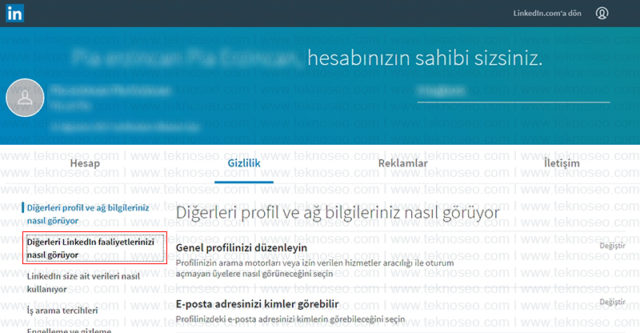 linkedin,özel mod,anonim,profilimi kimler görüntüledi