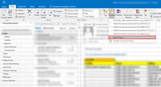 microsoft,outlook,kural oluşturma,mailleri otomatik klasöre yönlendirme
