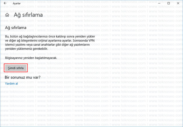 windows 10,ağ ayarları,sıfırlama,reset,ethernet sorunu