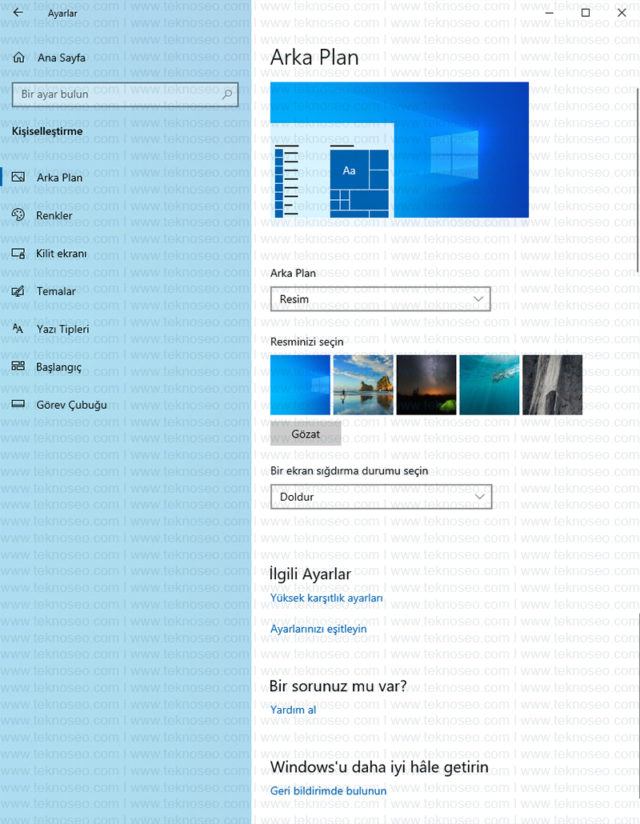 windows 10,arka plan resmi,arka plan ayarları