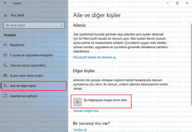 windows 10,yerel hesap,yeni kullanıcı,ekleme