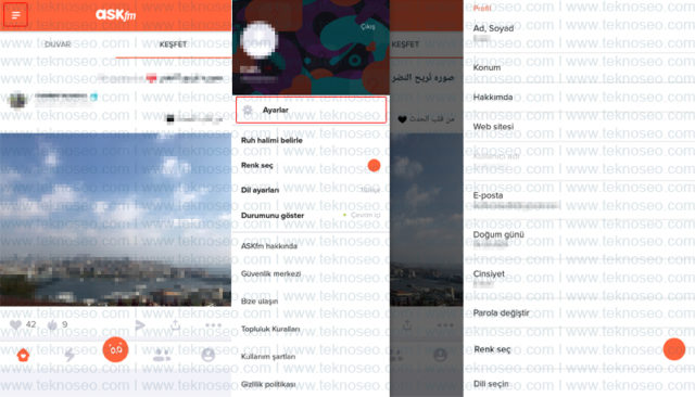 ask.fm,profil,ayarlar,e-posta değiştirme,parola değiştirme