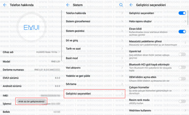 huawei,geliştirici seçeneği,geliştirici ayarları