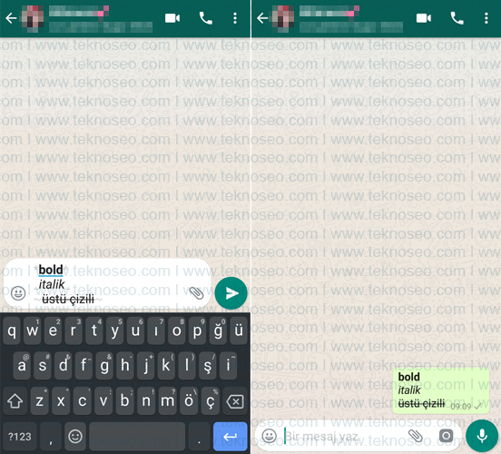 whatsapp,bold yazı,italik yazı,üstü çizili yazı,kalın yazı,eğik yazı