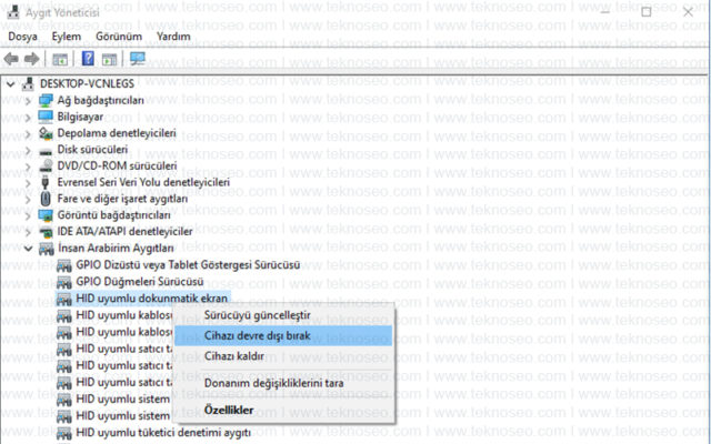 windows 10,dokunmatik ekran,devre dışı bırakma,etkinleştirme