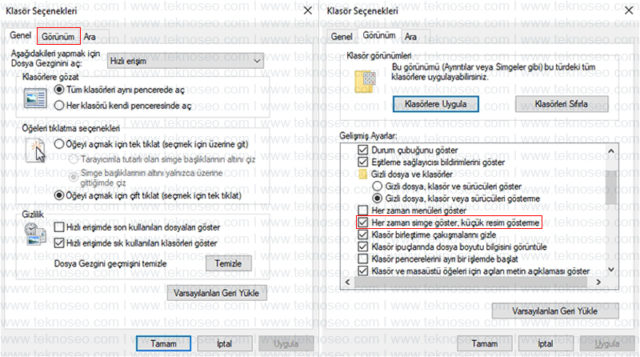 windows 10,küçük resim göster,önizleme sorunu