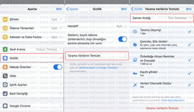 iphone,google chrome,tarayıcı geçmişi,temizleme,silme