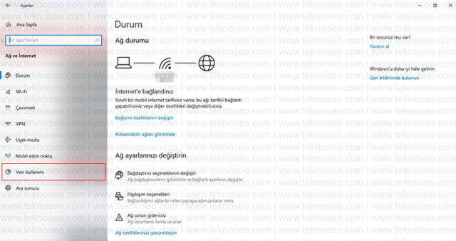 windows 10,internet,wi-fi,sınır koy,veri kullanımı