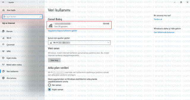 windows 10,internet,wi-fi,sınır koy,veri kullanımı