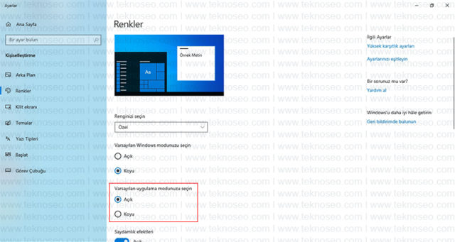 windows 10,karanlık mod,koyu tema