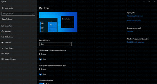 windows 10,karanlık mod,koyu tema